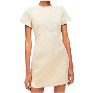 Ann Taylor size 6 Loft Metallic Brocade Short Sleeve Mini Dress Gold Cocktail